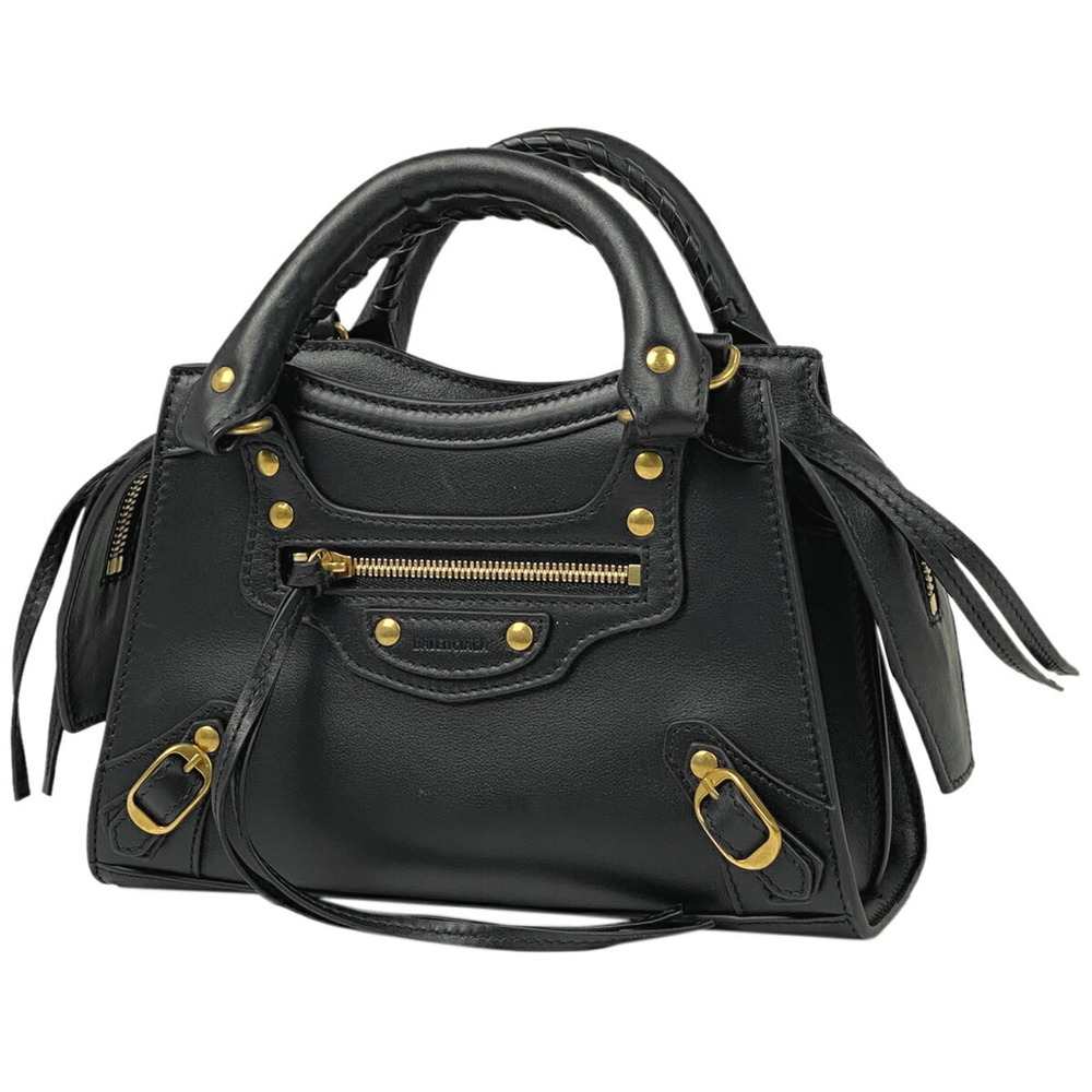 Balenciaga Neo City Handbag Shoulder Bag Leather Black